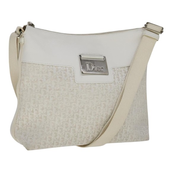 Christian Dior Trotter Canvas Shoulder Bag White Silver Auth 105952V - Picture 1 of 16